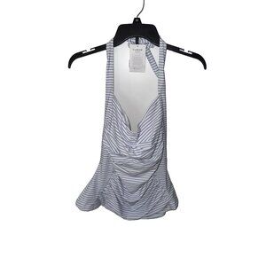 Eomenie womans plus size 2X halter tie Tankini Bathing Top ONLY! NEW white blue